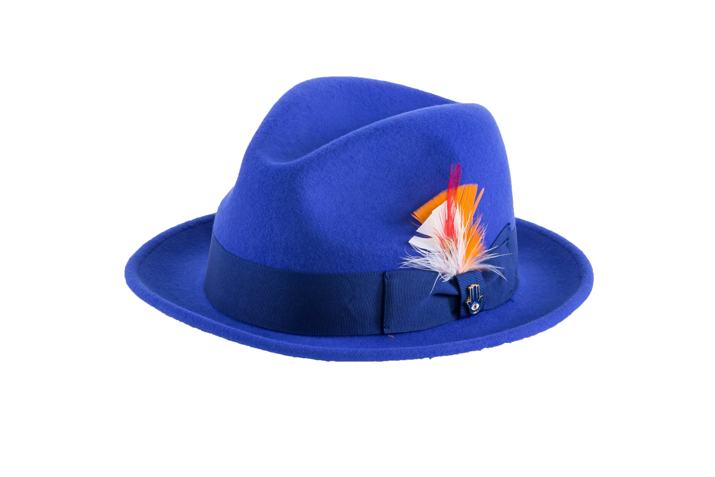 Ferrecci Brooks Soft 100% Australian Wool Felt Body With Removable Feather Fully Crushable Royal Blue Hat Great For Travel.