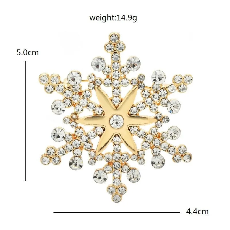 Festive Rhinestone Winter Snowflake Brooch Pins