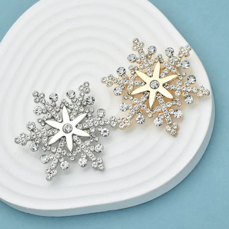 Festive Rhinestone Winter Snowflake Brooch Pins