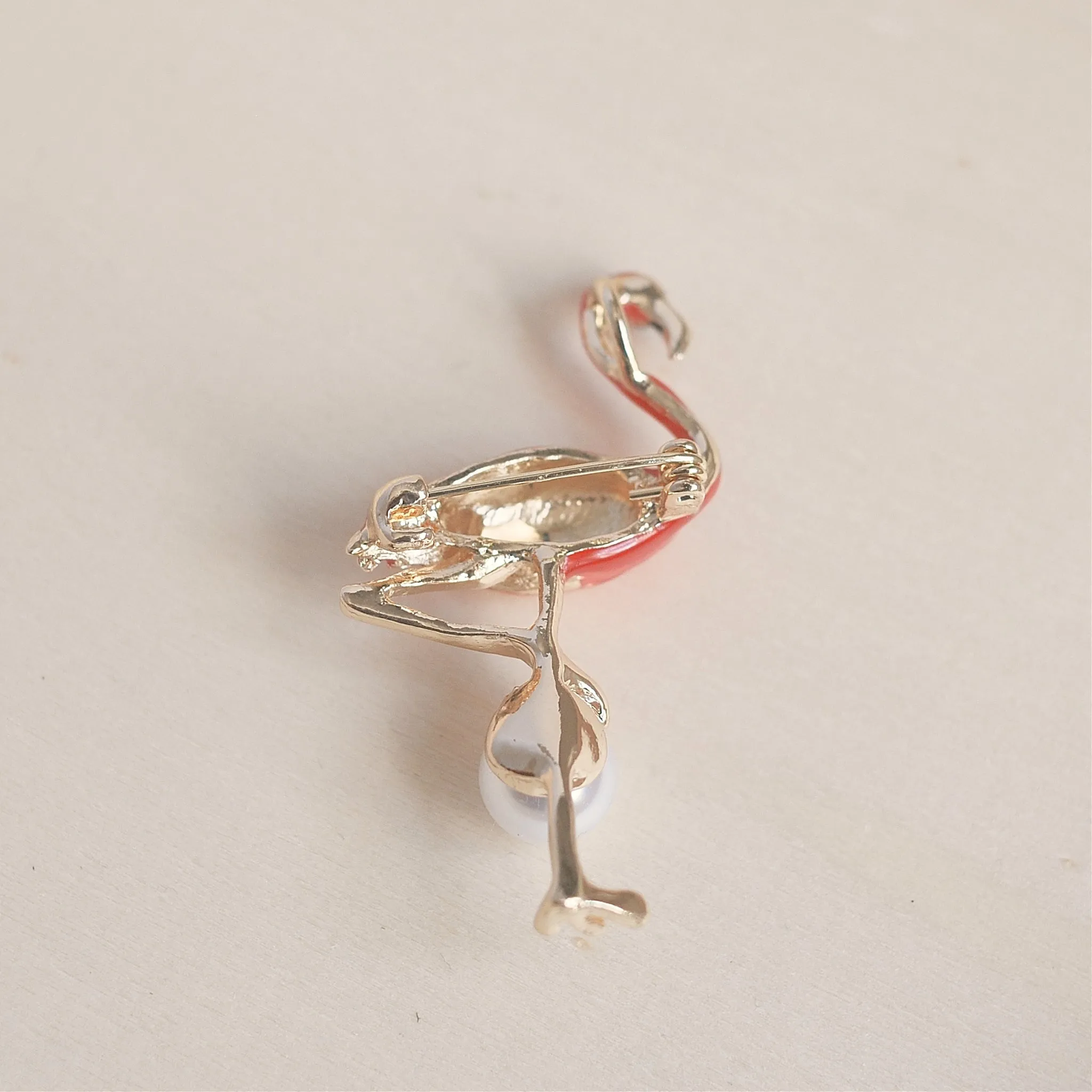 Flamingo Brooch in Enamel with Pearl