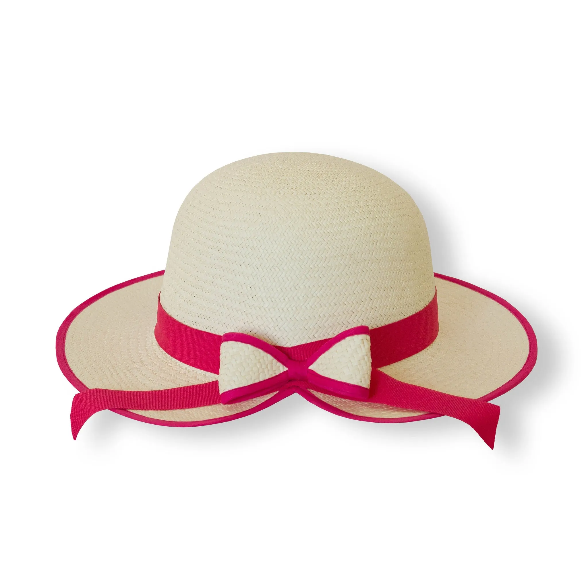 Girls Fedora Panama Hat - Hot Pink Band