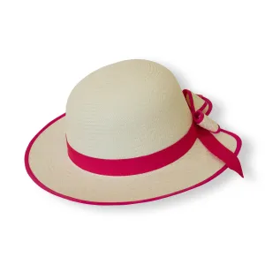 Girls Fedora Panama Hat - Hot Pink Band