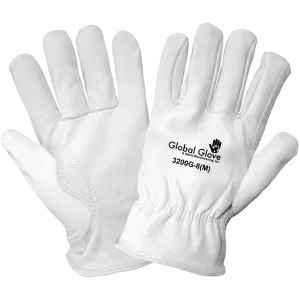 Global Glove Premium-Grade Goatskin Leather Drivers Style Gloves - White