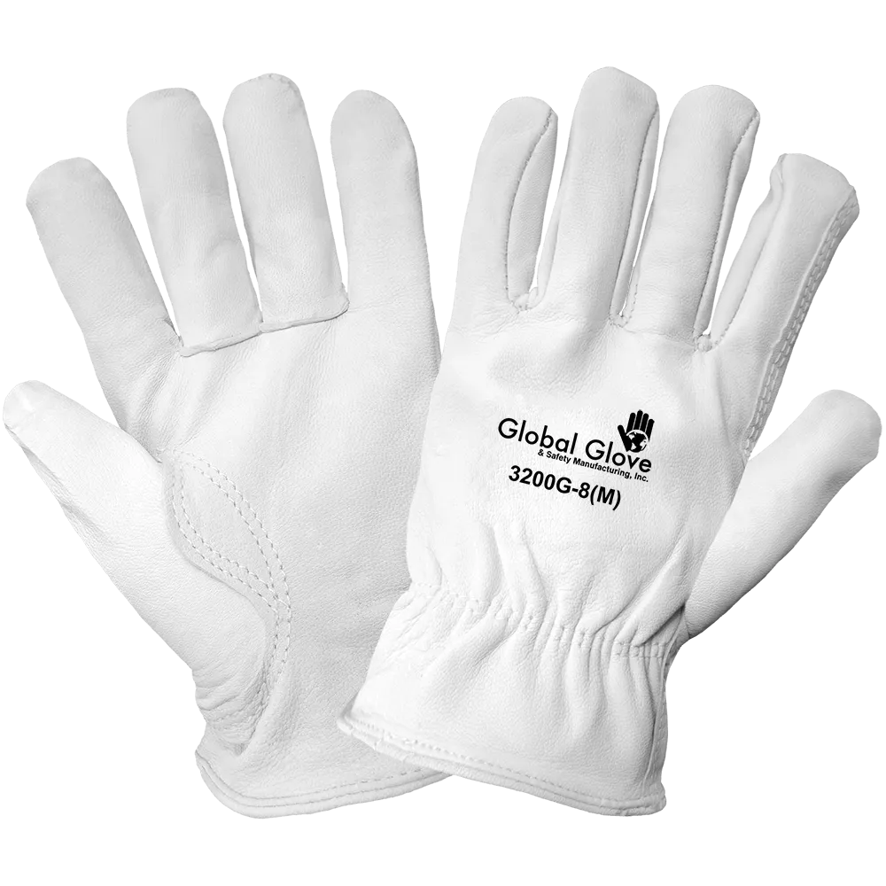 Global Glove Premium-Grade Goatskin Leather Drivers Style Gloves - White