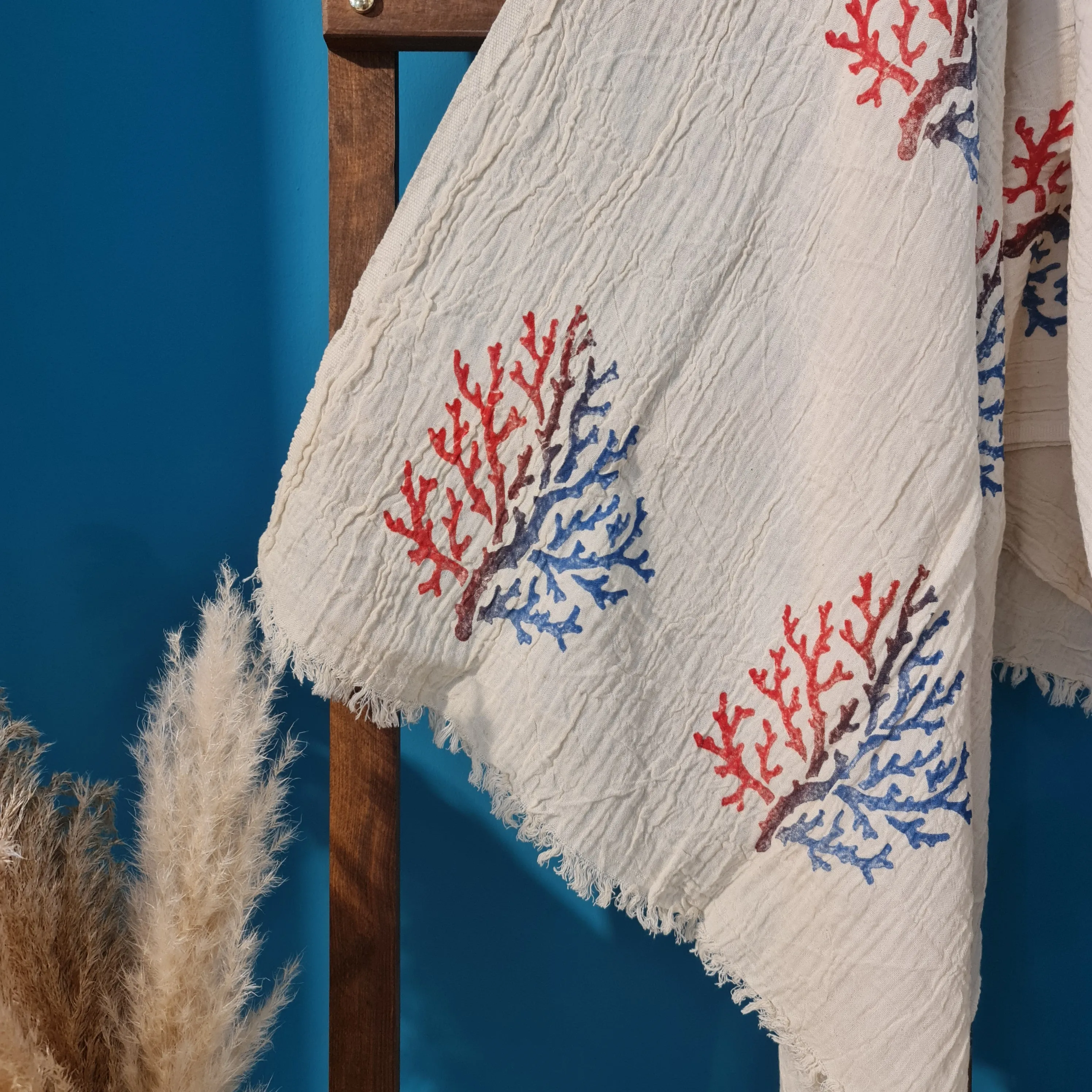 Hand Print 3D Coral Design Turkish Towel Pestemal