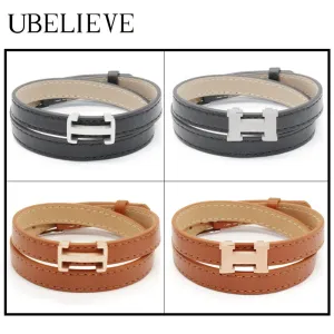 High Quality Fashion Men Leather Bracelet U BELIEVE Double Wrap Bangles Men Women Jewelry Titanium Charm Bracelets Simple Design