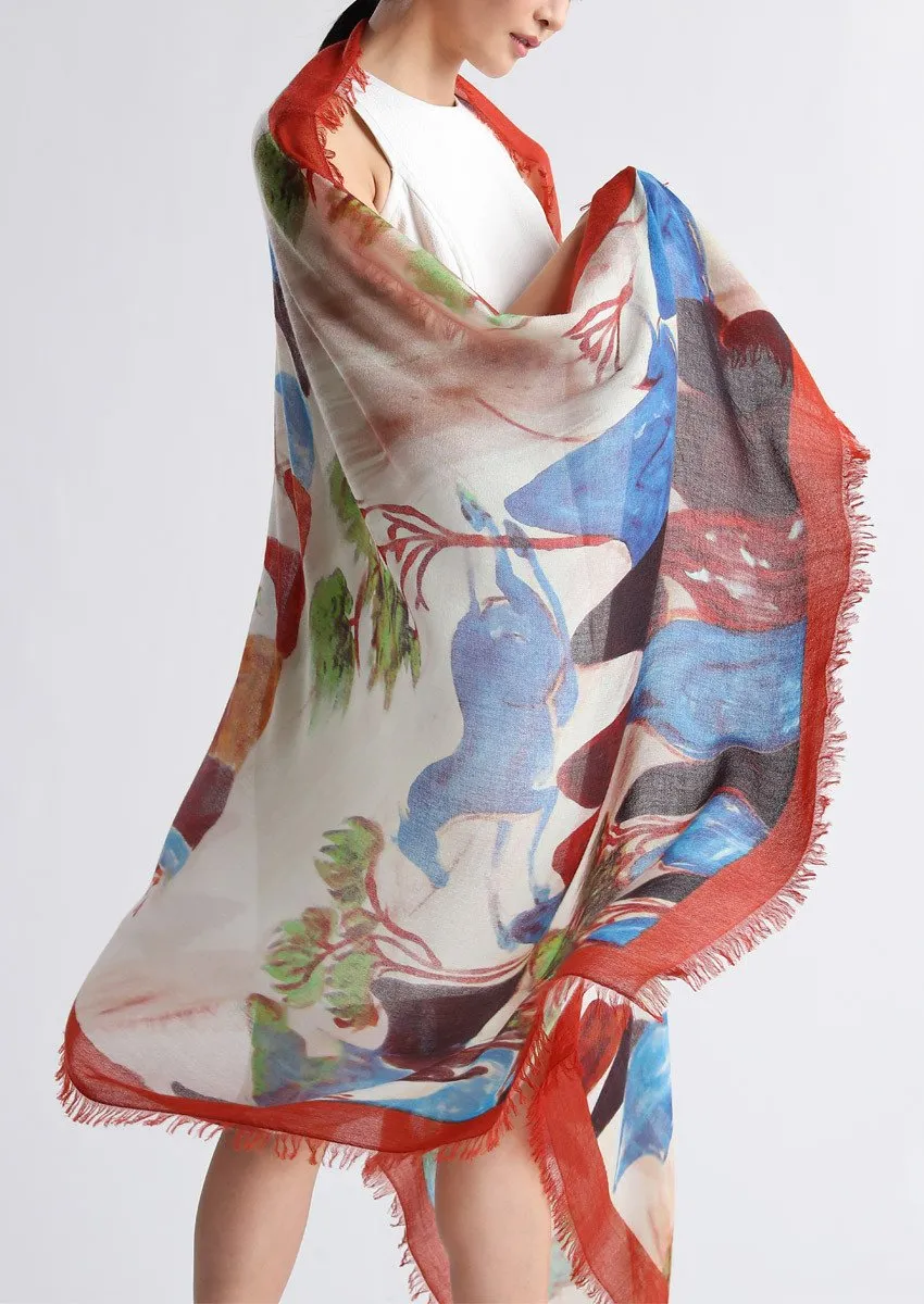 Horse painting cashmere scarf