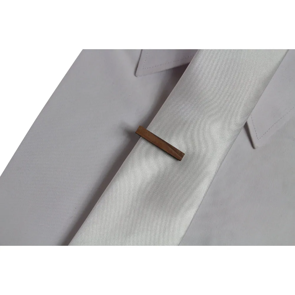 Mens Light Brown Wooden Tie Clip Clasp