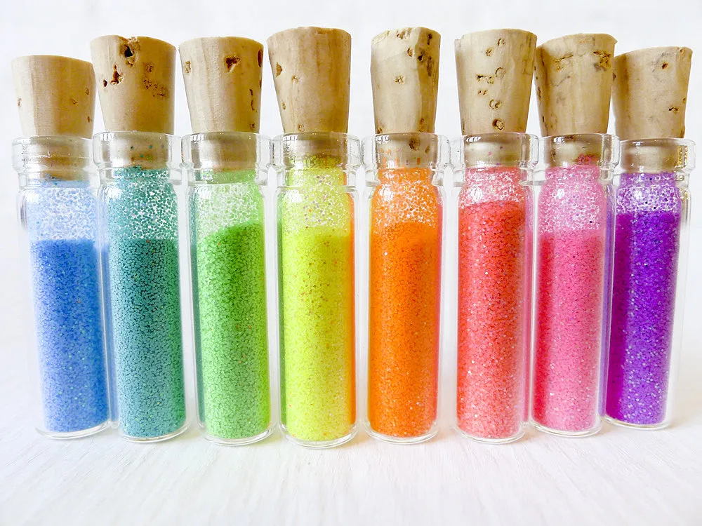 Micro Day Glo Krystal Kandy 8 Mini Vials of Neon Rainbow Glitter