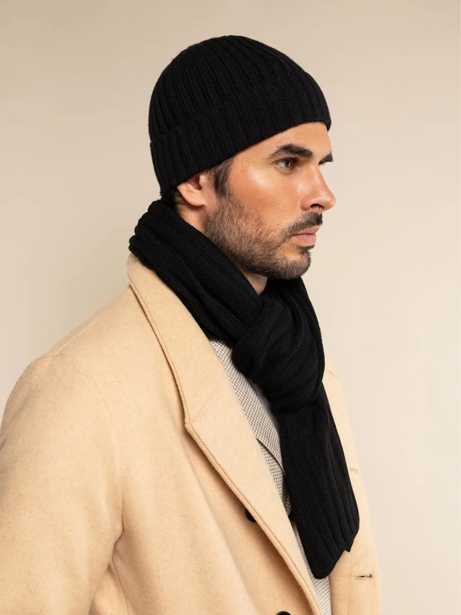 Milano (black) - 100% cashmere ribbed beanie (unisex)