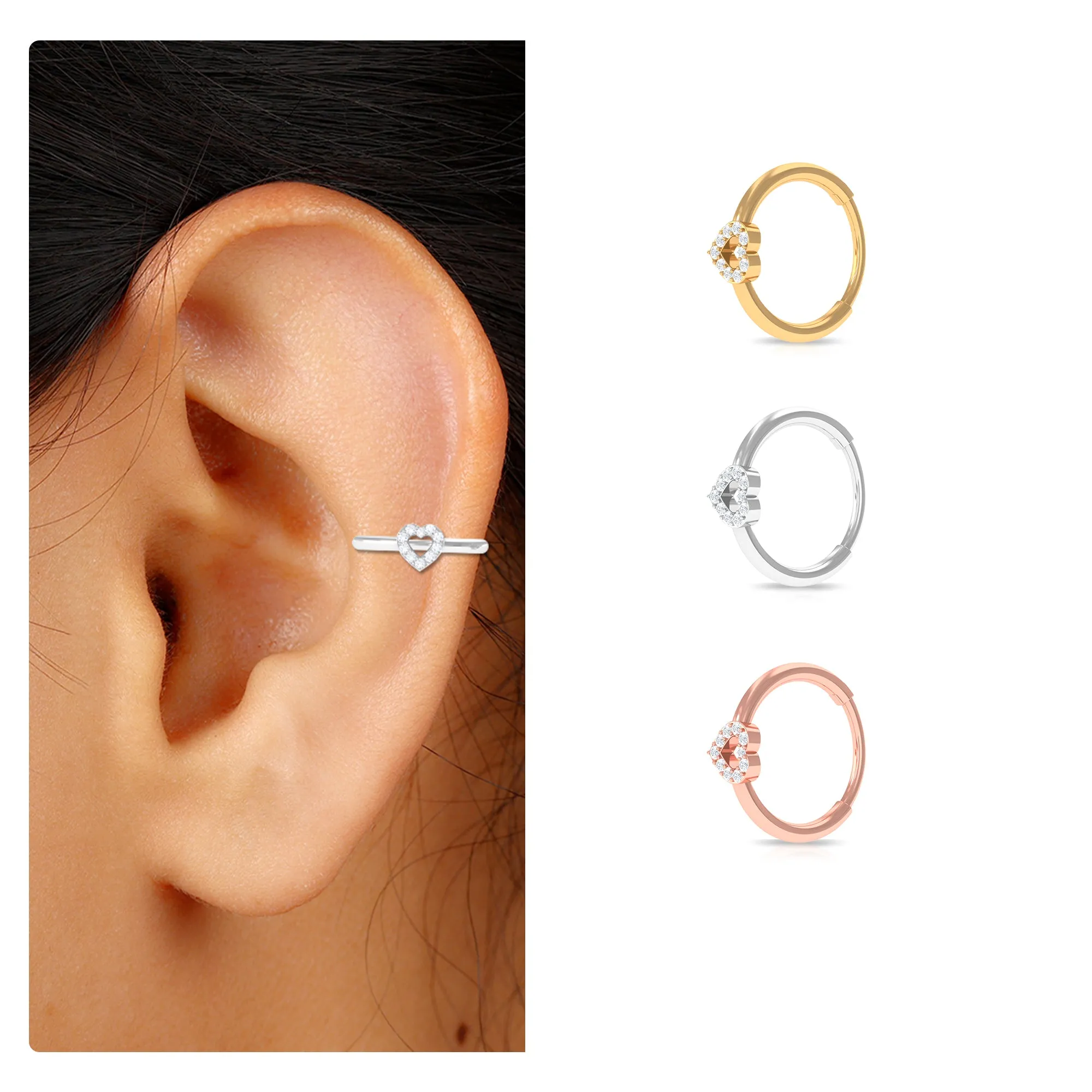 Moissanite Heart Conch Hoop Earring in Gold