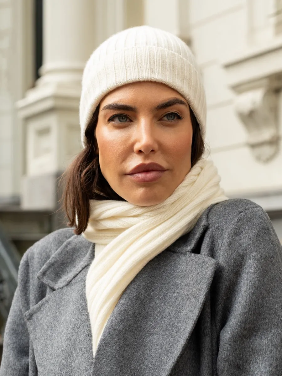 Napoli (cream) - 100% cashmere ribbed scarf (unisex)