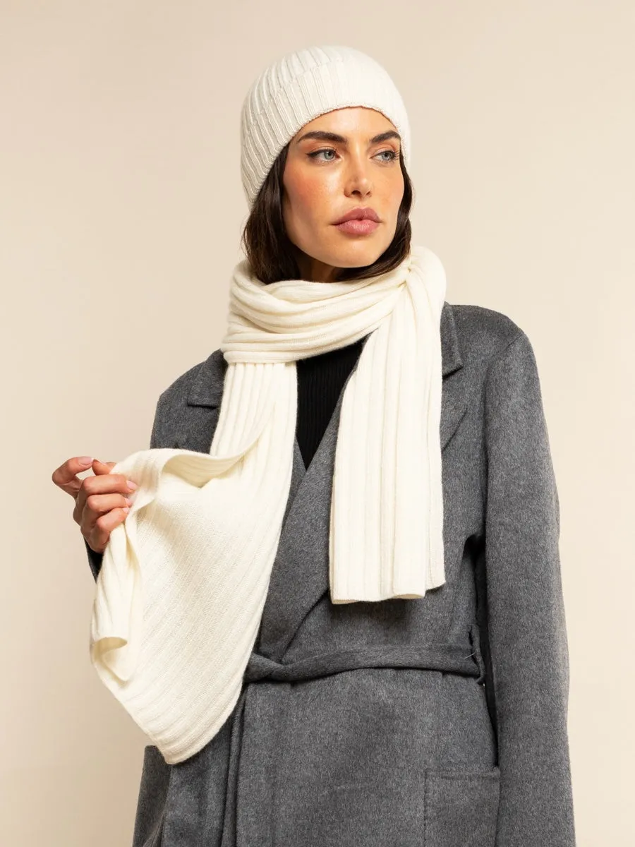 Napoli (cream) - 100% cashmere ribbed scarf (unisex)