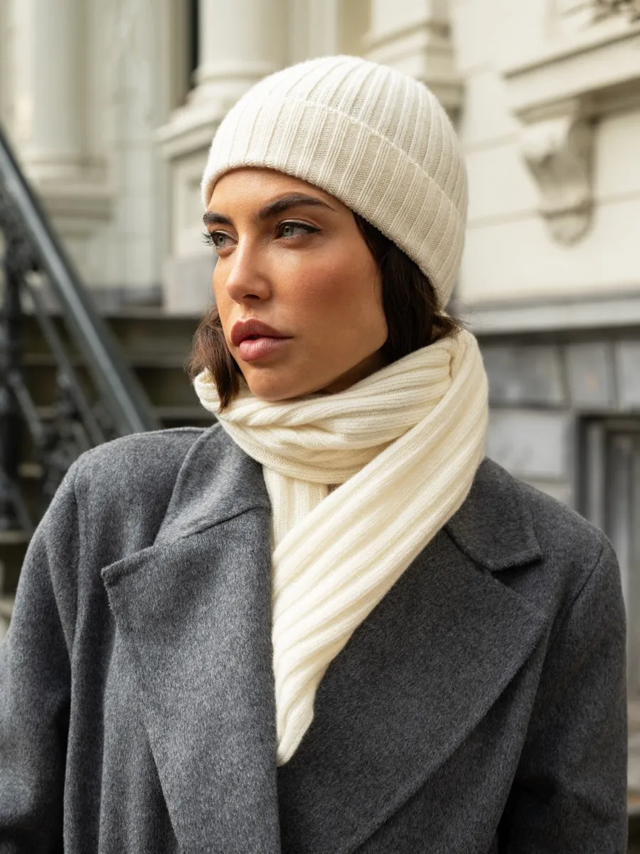 Napoli (cream) - 100% cashmere ribbed scarf (unisex)