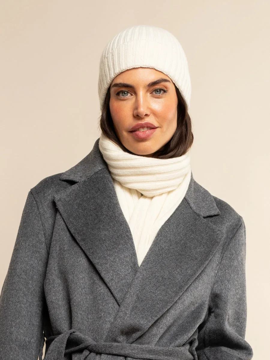 Napoli (cream) - 100% cashmere ribbed scarf (unisex)