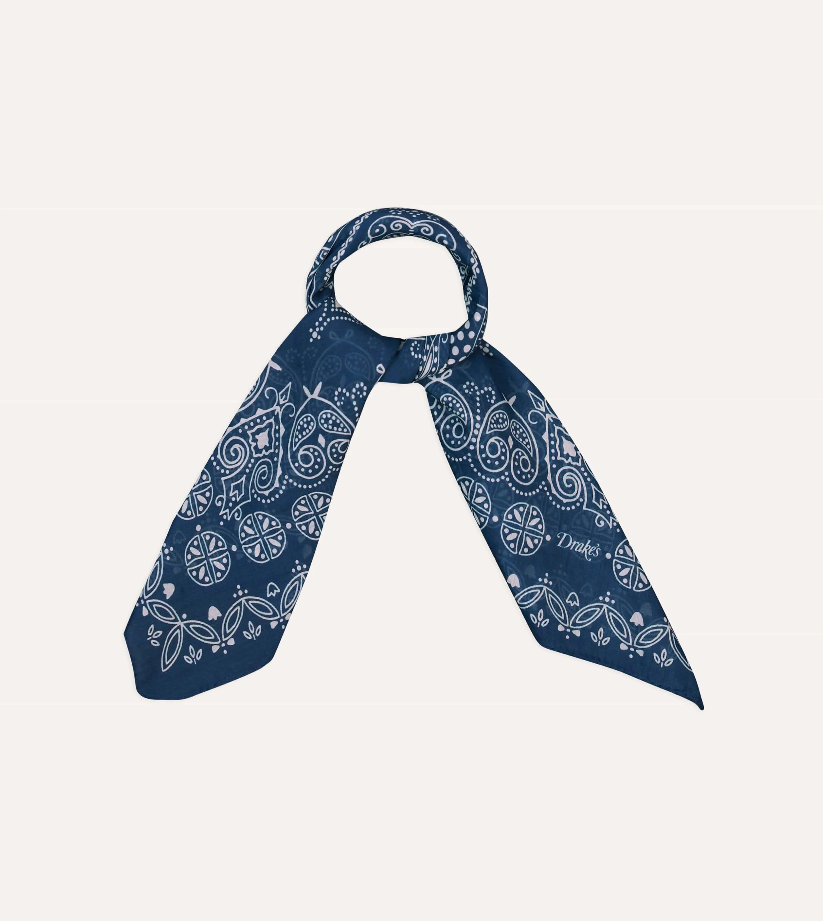 Navy Paisley Print Cotton-Silk Bandana