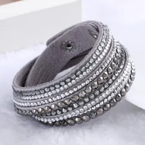 New Leather Rhinestone Crystal Wrap Multi-layer Bracelets for women