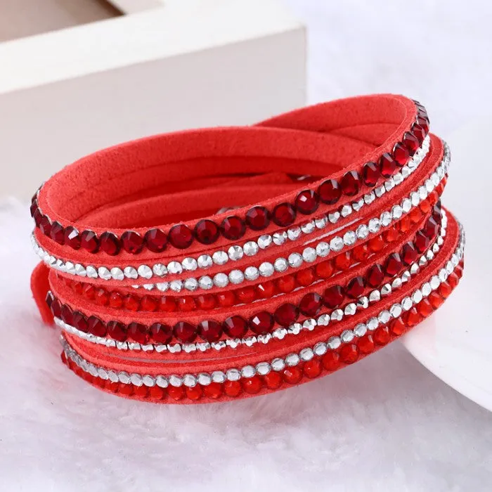 New Leather Rhinestone Crystal Wrap Multi-layer Bracelets for women