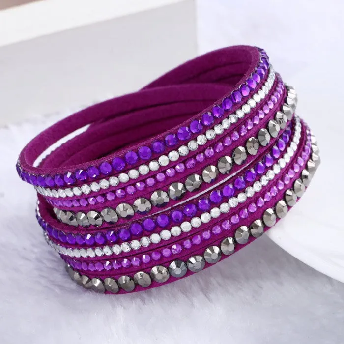 New Leather Rhinestone Crystal Wrap Multi-layer Bracelets for women