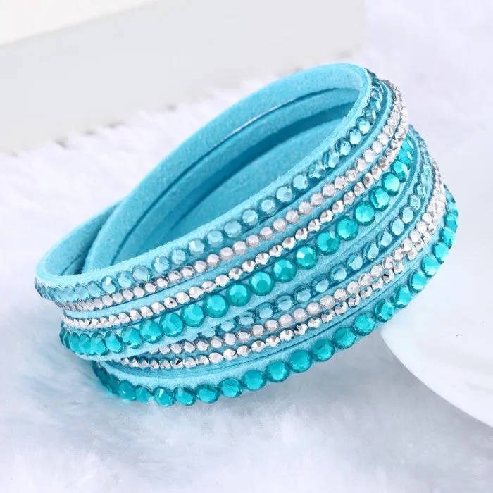 New Leather Rhinestone Crystal Wrap Multi-layer Bracelets for women