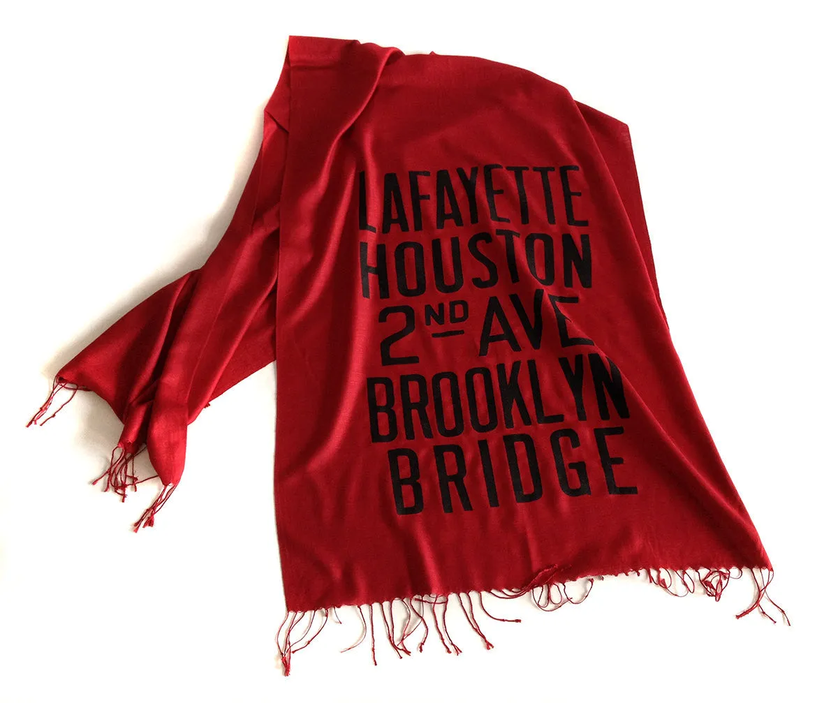 New York City Subway Pashmina Scarf. Brooklyn & Manhattan scroll sign.