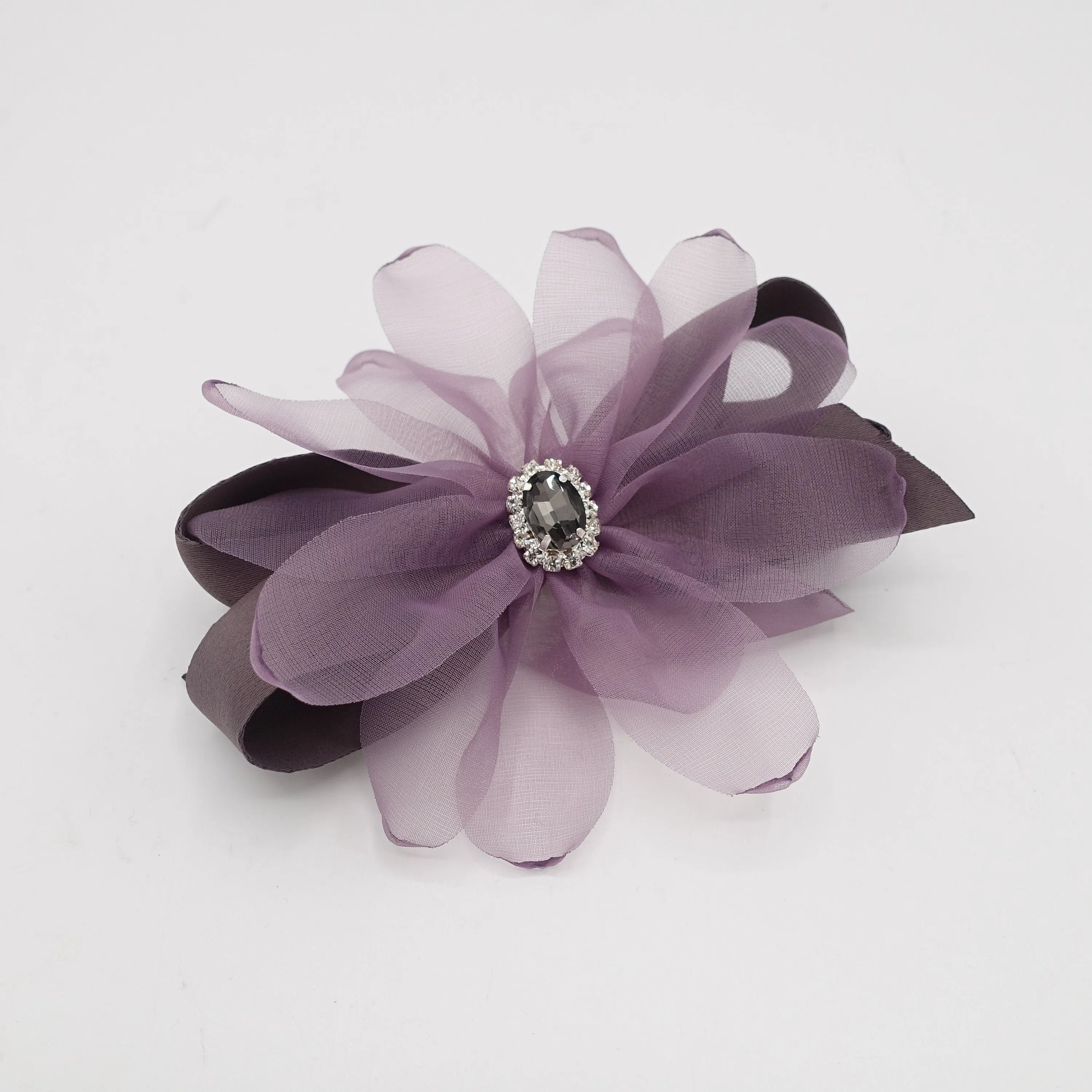 organza petal flower hair barrette rhinestone embellished hair bow women accessory