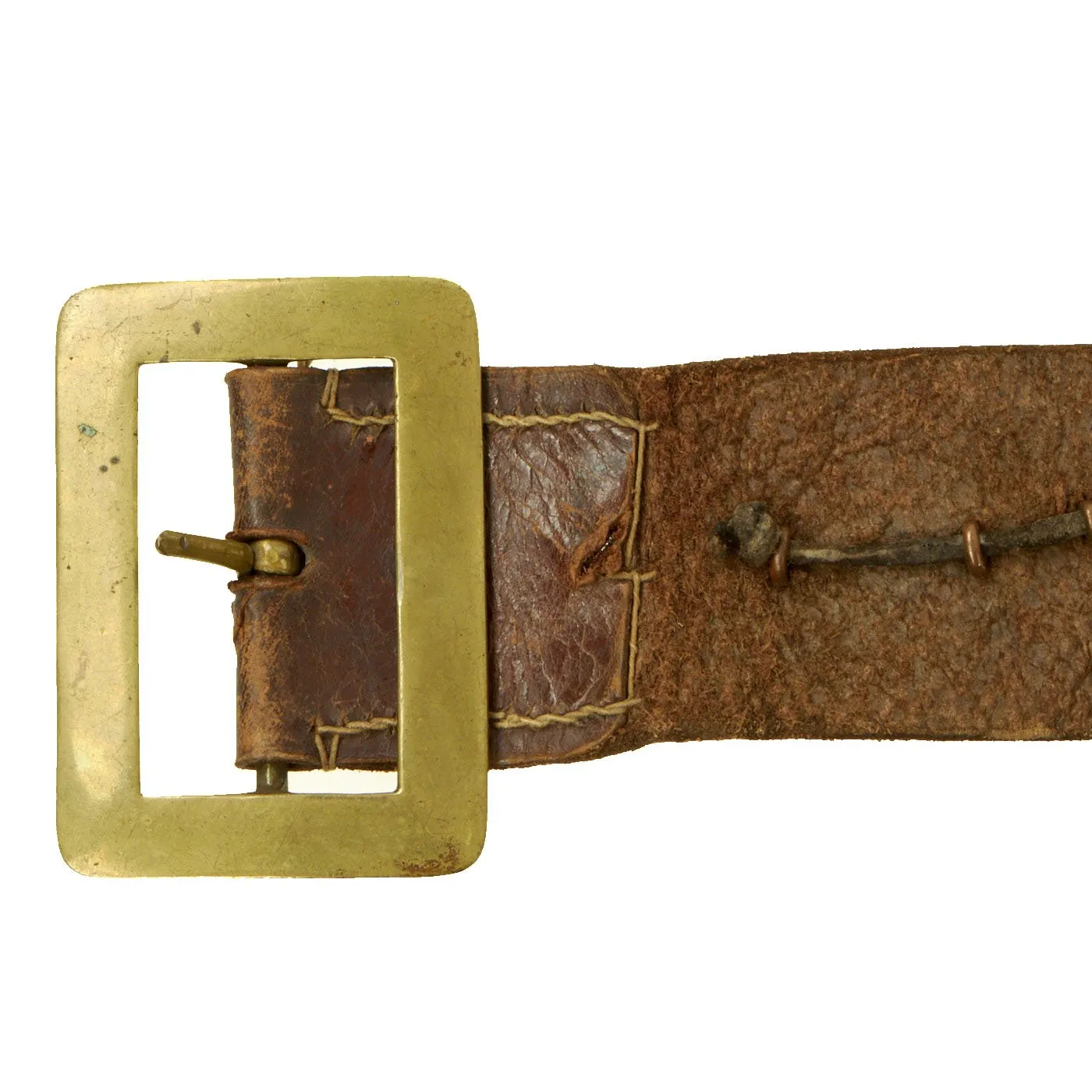 Original British WWI Souvenir Leather Belt with 16 Attached Buttons, Badges & Insignia