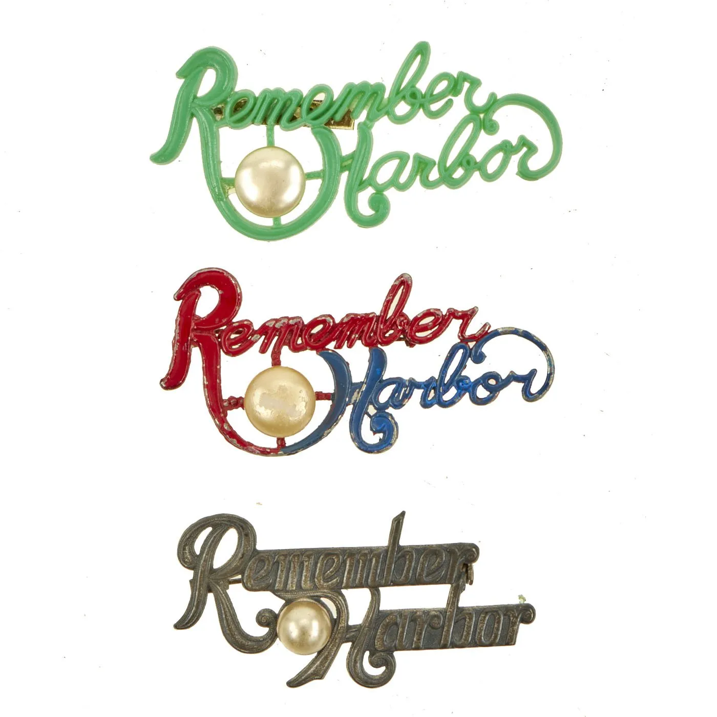 Original Collection of WWII U.S. “Remember Pearl Harbor” Patriotic Brooch Pins