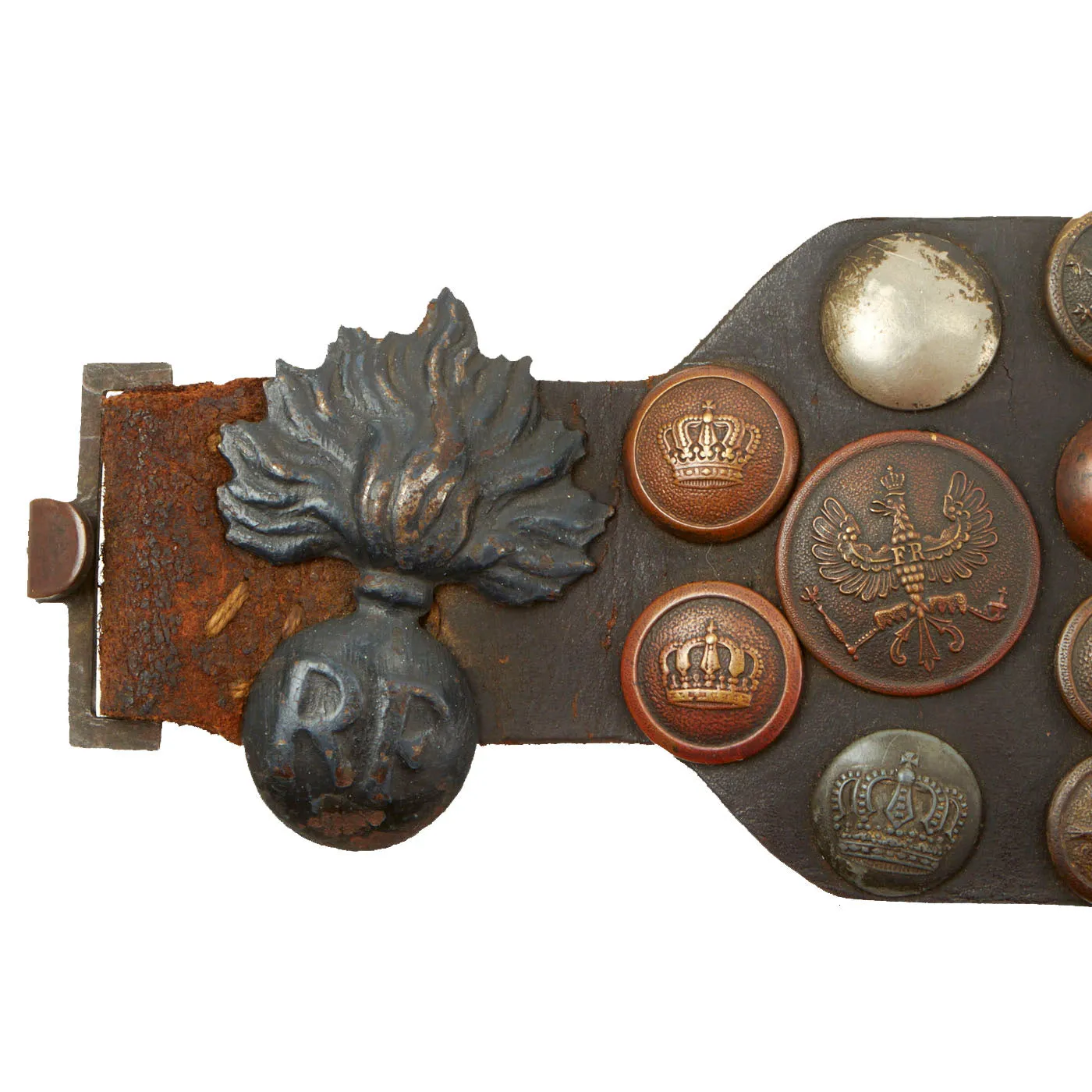 Original Imperial German WWI Hate Belt with Gott Mit Uns Prussian Buckle and 126 Attached Items - With Display Case