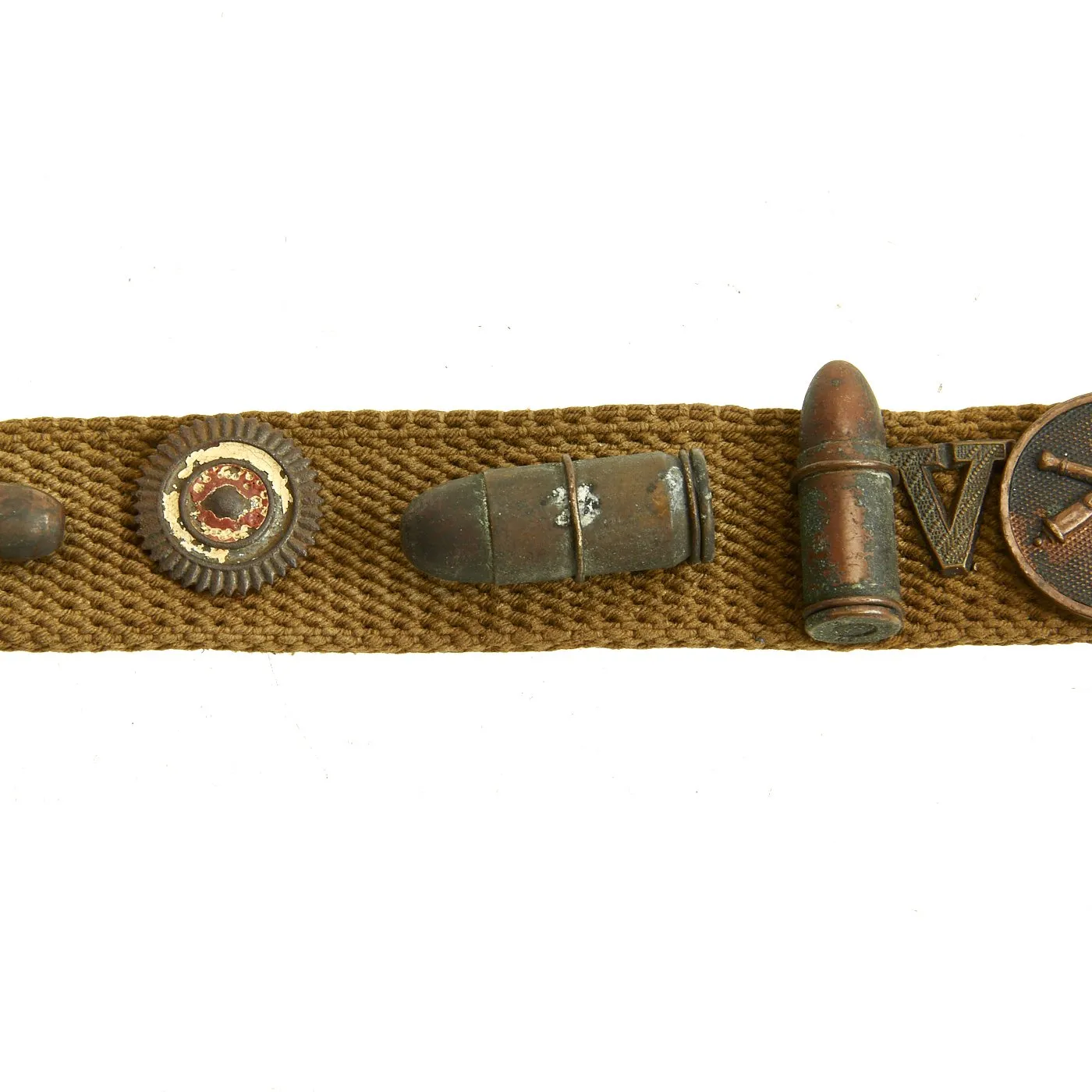 Original U.S. WWI Hate Belt made from U.S. Trouser Belt with 29 Attached Items