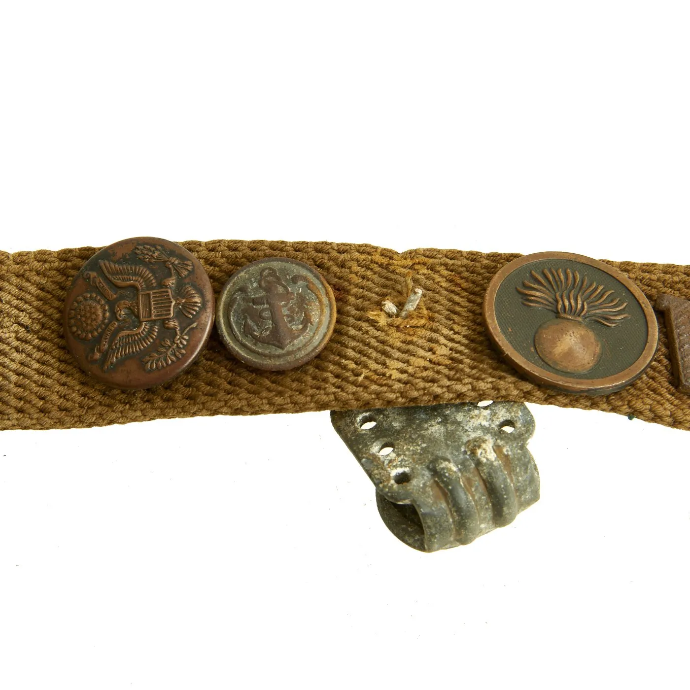 Original U.S. WWI Hate Belt made from U.S. Trouser Belt with 29 Attached Items