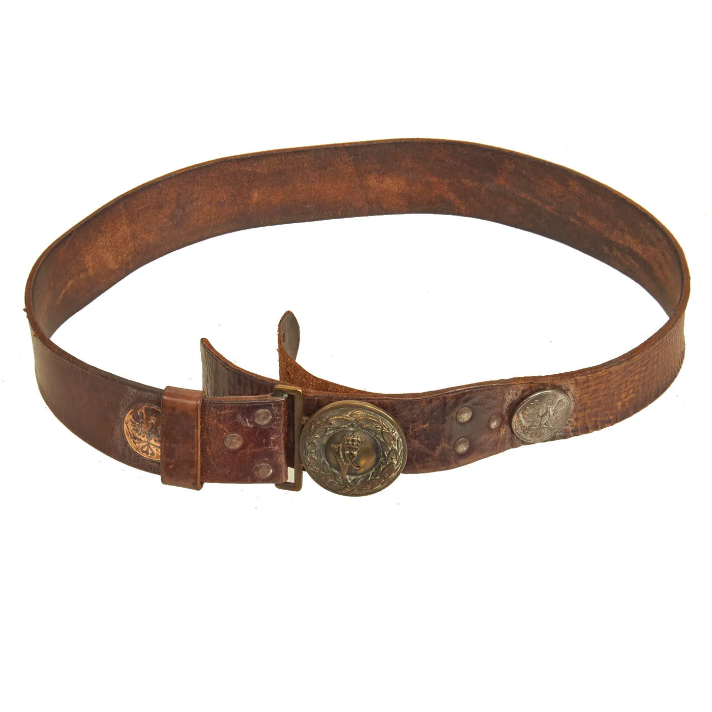 Original U.S. WWI Imperial German Hate Souvenir Belt With Prussian Officer Buckle and 2 Attached Items