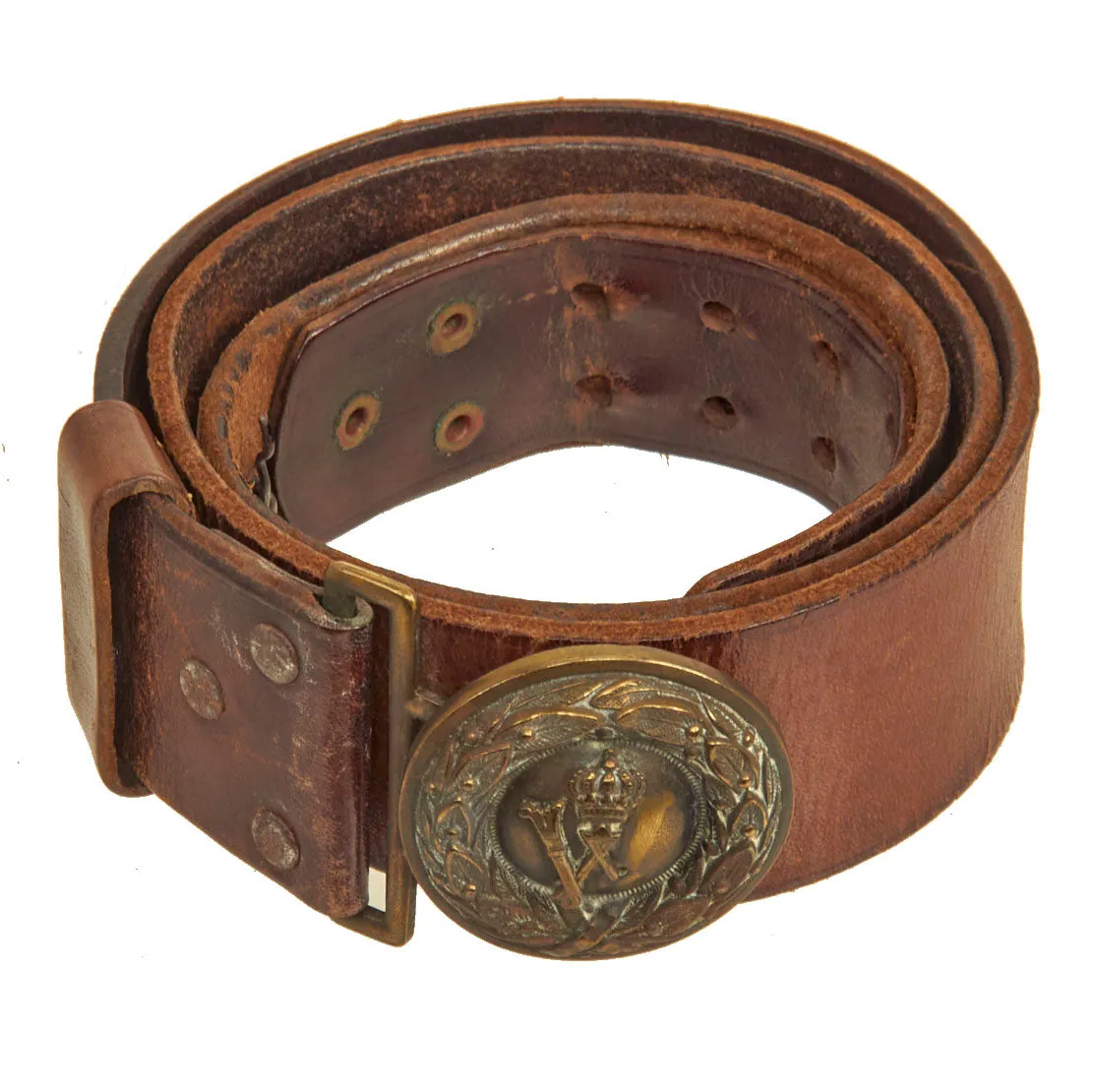 Original U.S. WWI Imperial German Hate Souvenir Belt With Prussian Officer Buckle and 2 Attached Items