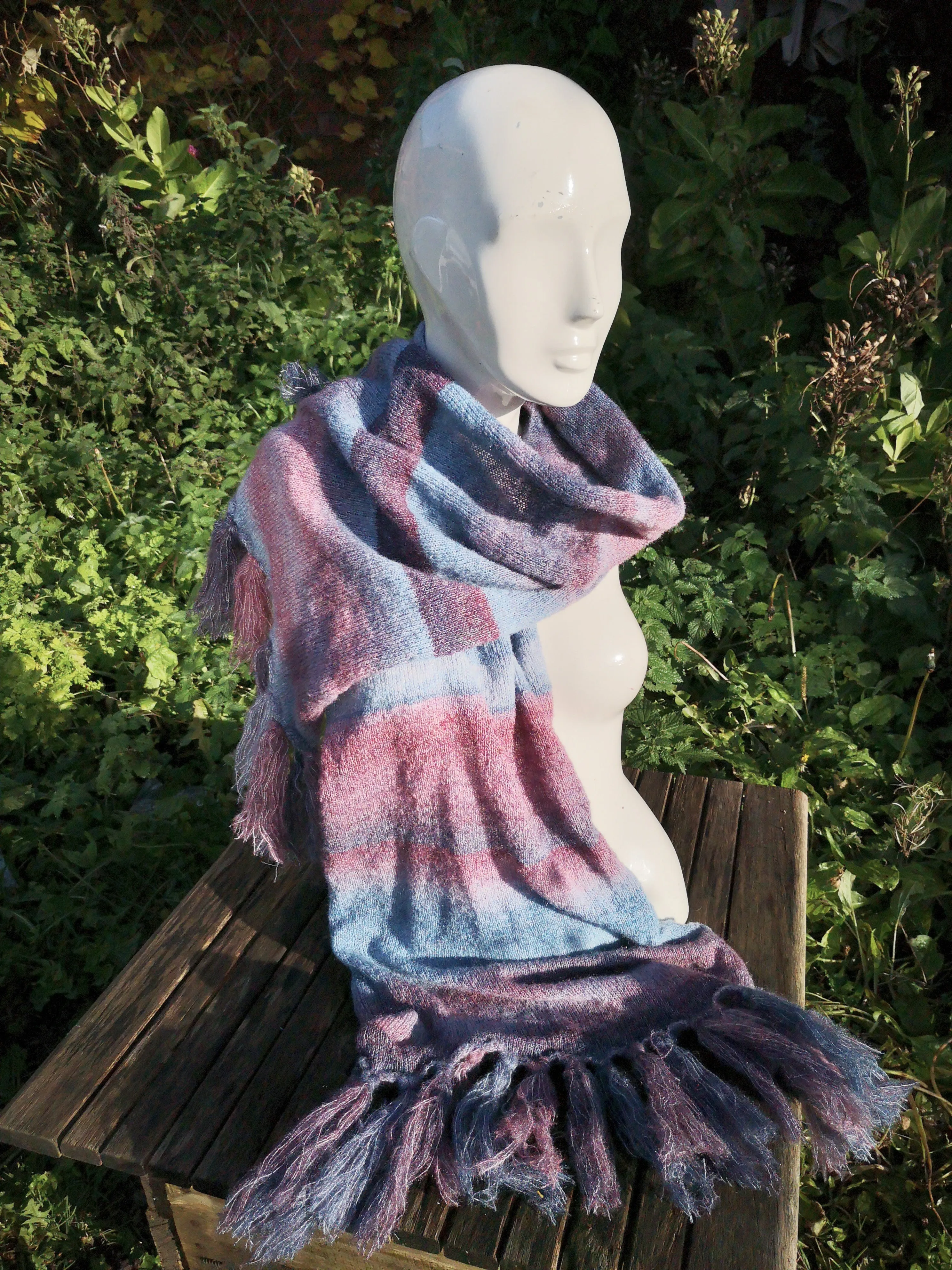 Pashmina, shawl/ soft scarf in a soft mohair mix  blue/purple shaded yarn