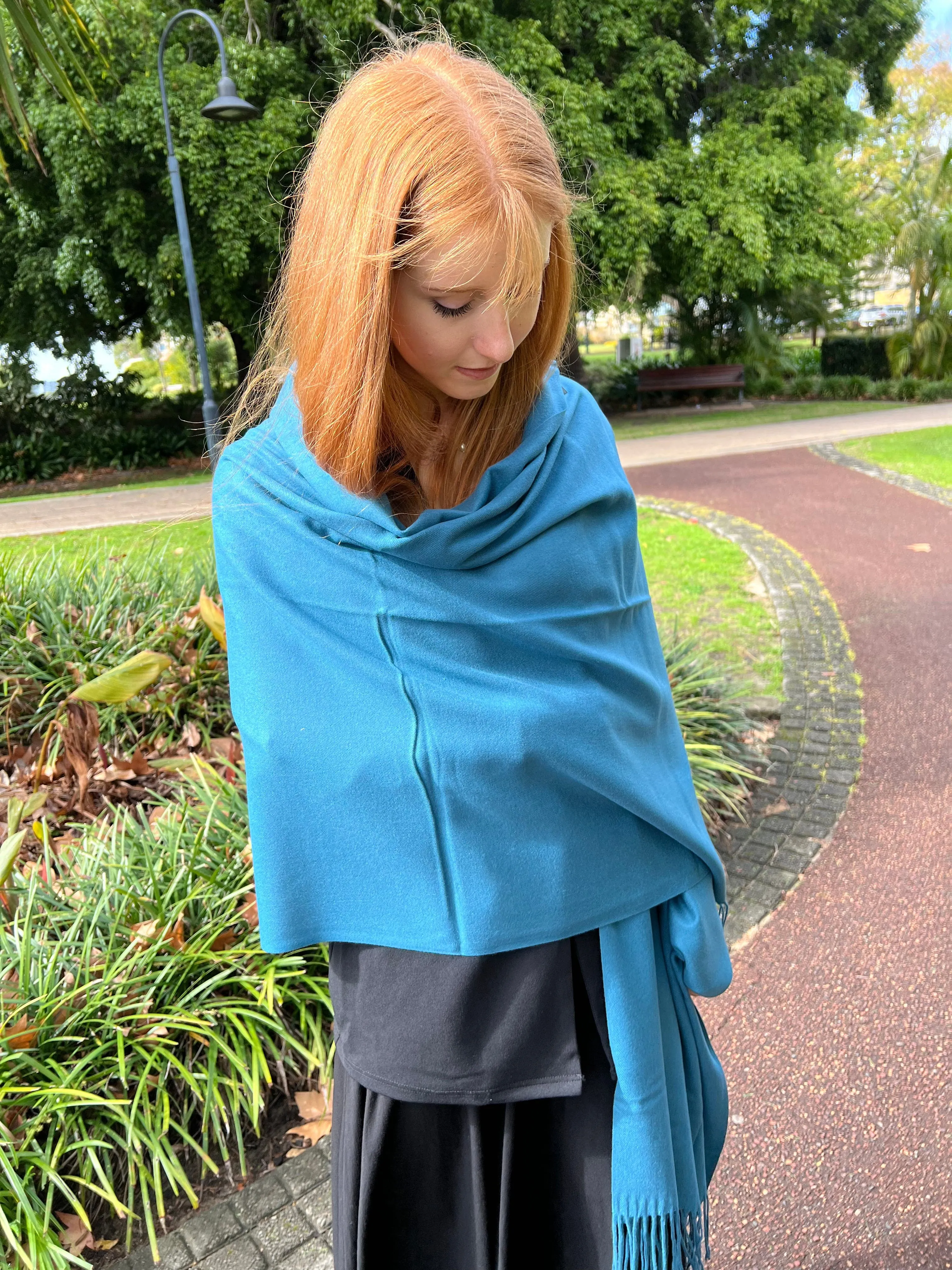 Pashmina Shawl - Teal Blue - Warmer Weight