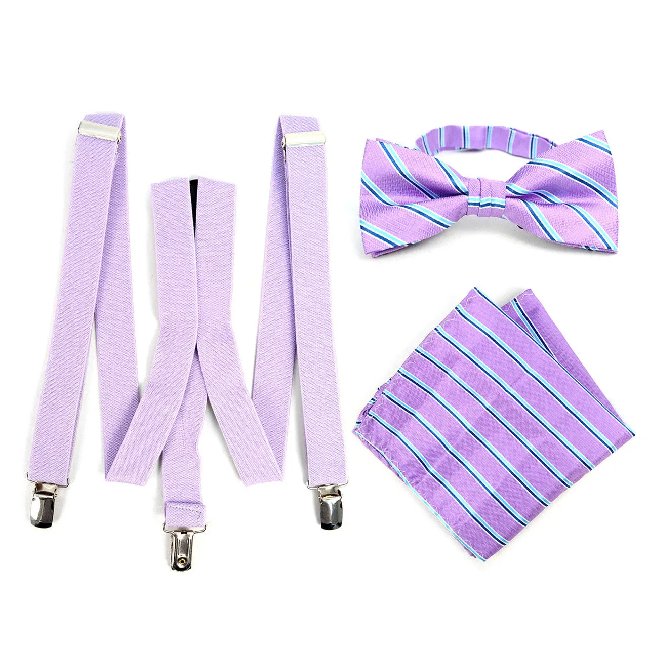 Pattern Bow Tie & Pocket Square with Suspenders - 4 Colors