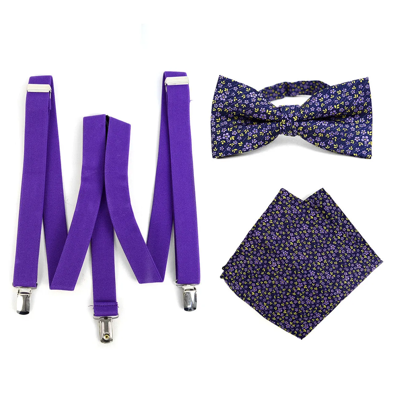 Pattern Bow Tie & Pocket Square with Suspenders - 4 Colors