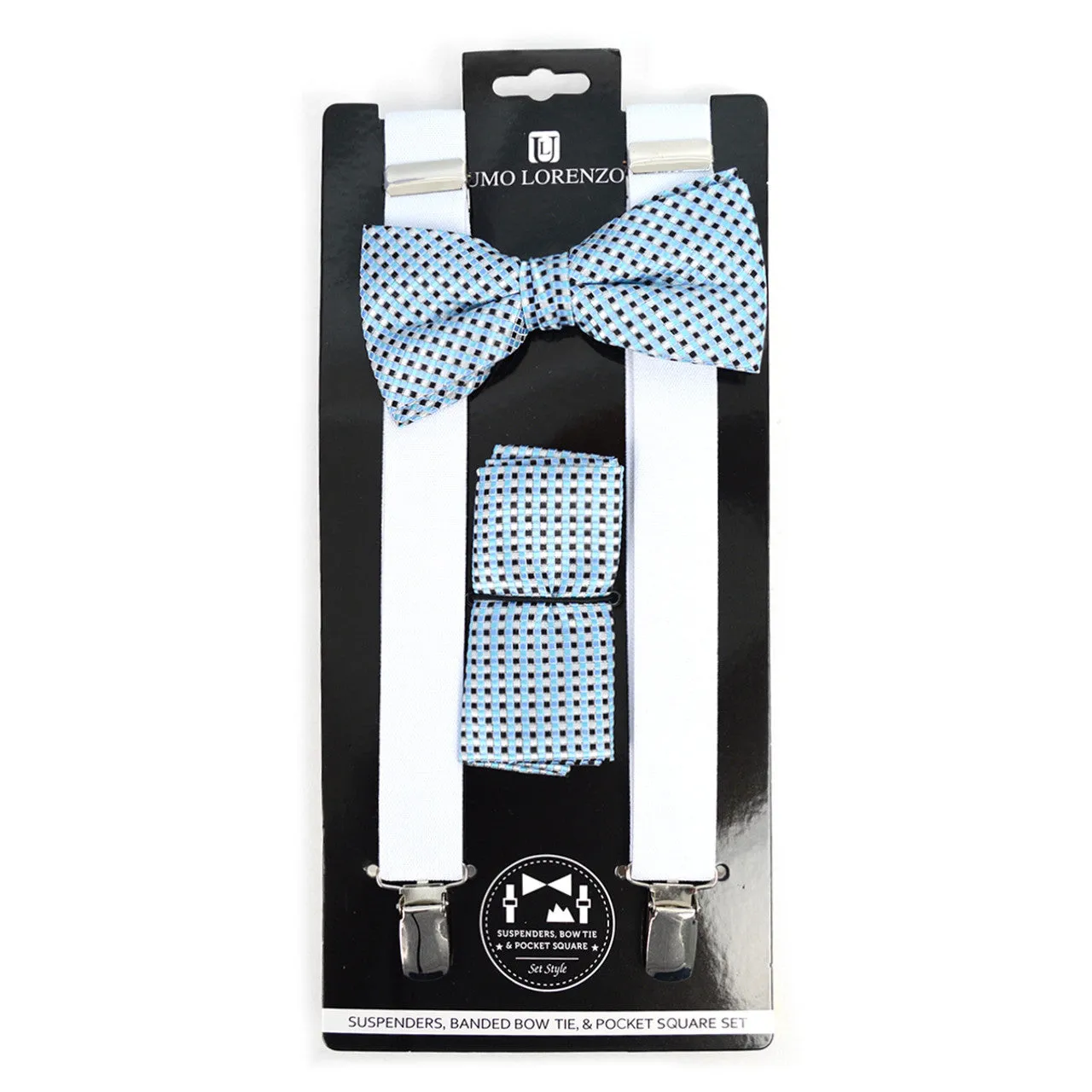 Pattern Bow Tie & Pocket Square with Suspenders - 4 Colors