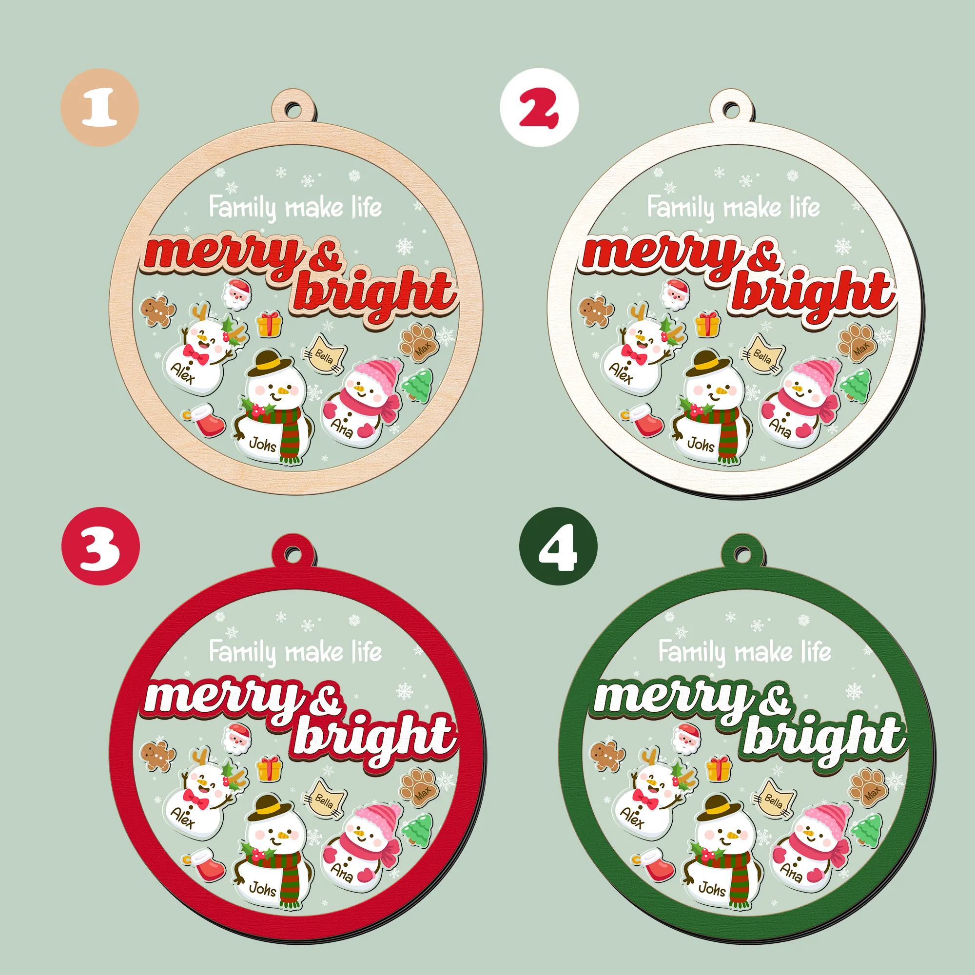 Personalized Shaker Snowman Christmas Ornaments for Family Members, Pet Dog Cat CF147