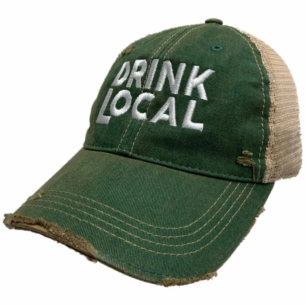 "Drink Local" Original Retro Brand Kelly Green Distressed Mesh Snapback Hat Cap