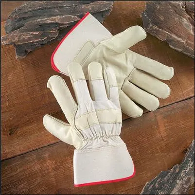 Radnor Medium Premium Grain Cowhide Leather Palm Gloves With Safety Cuff, Natural White Canvas Back And Wing Thumb