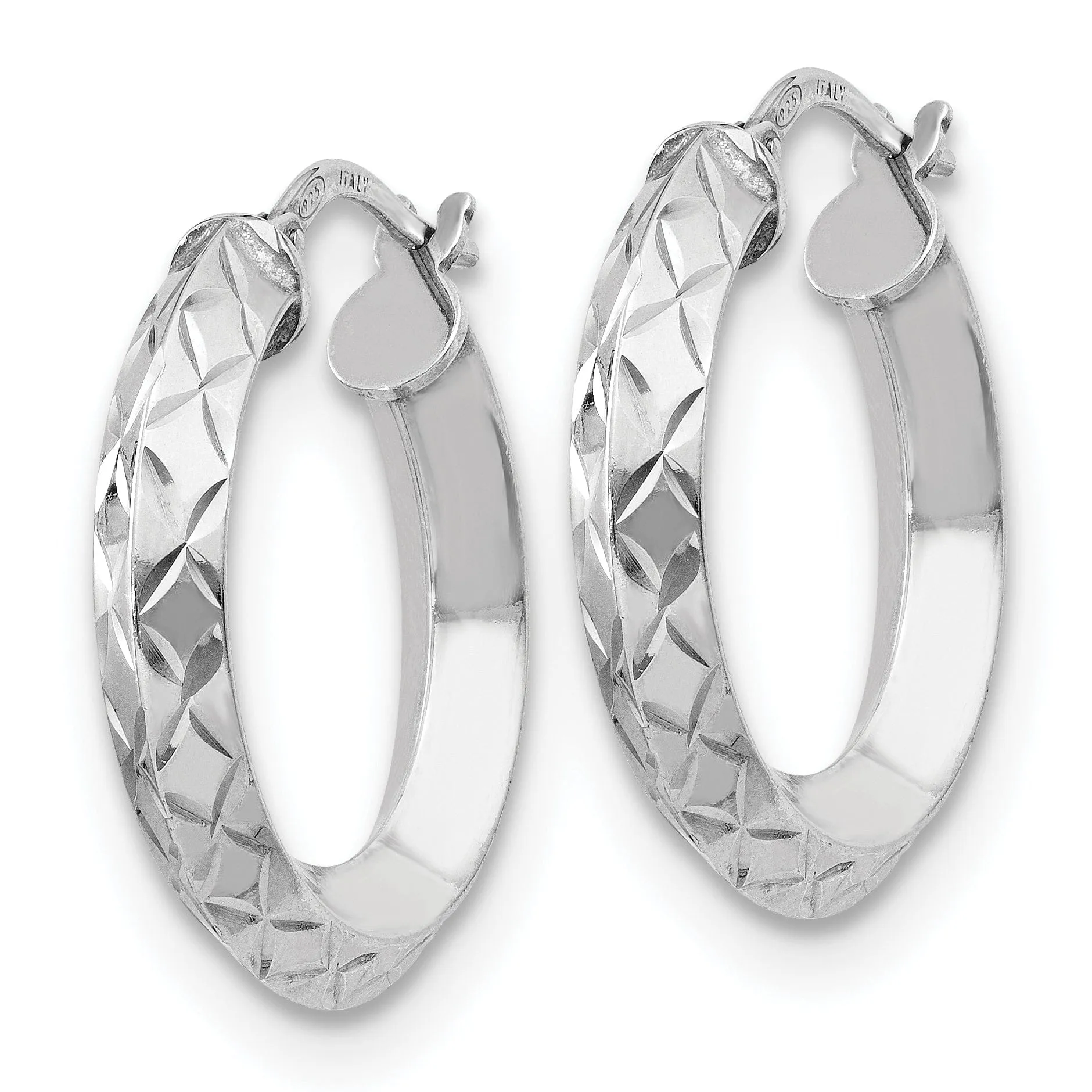 Silver Polish Diamond Cut Hoop Earrings