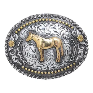 Standing Horse Oval with Fancy Berry Edge Buckle