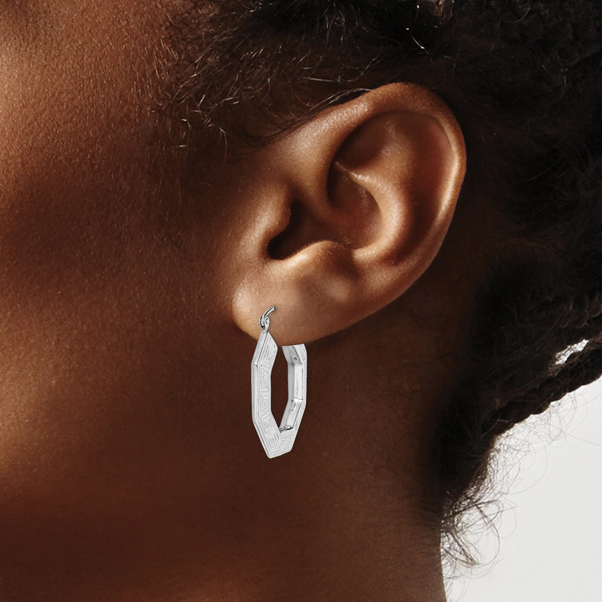 Sterling Silver Greek Key Hoop Earrings