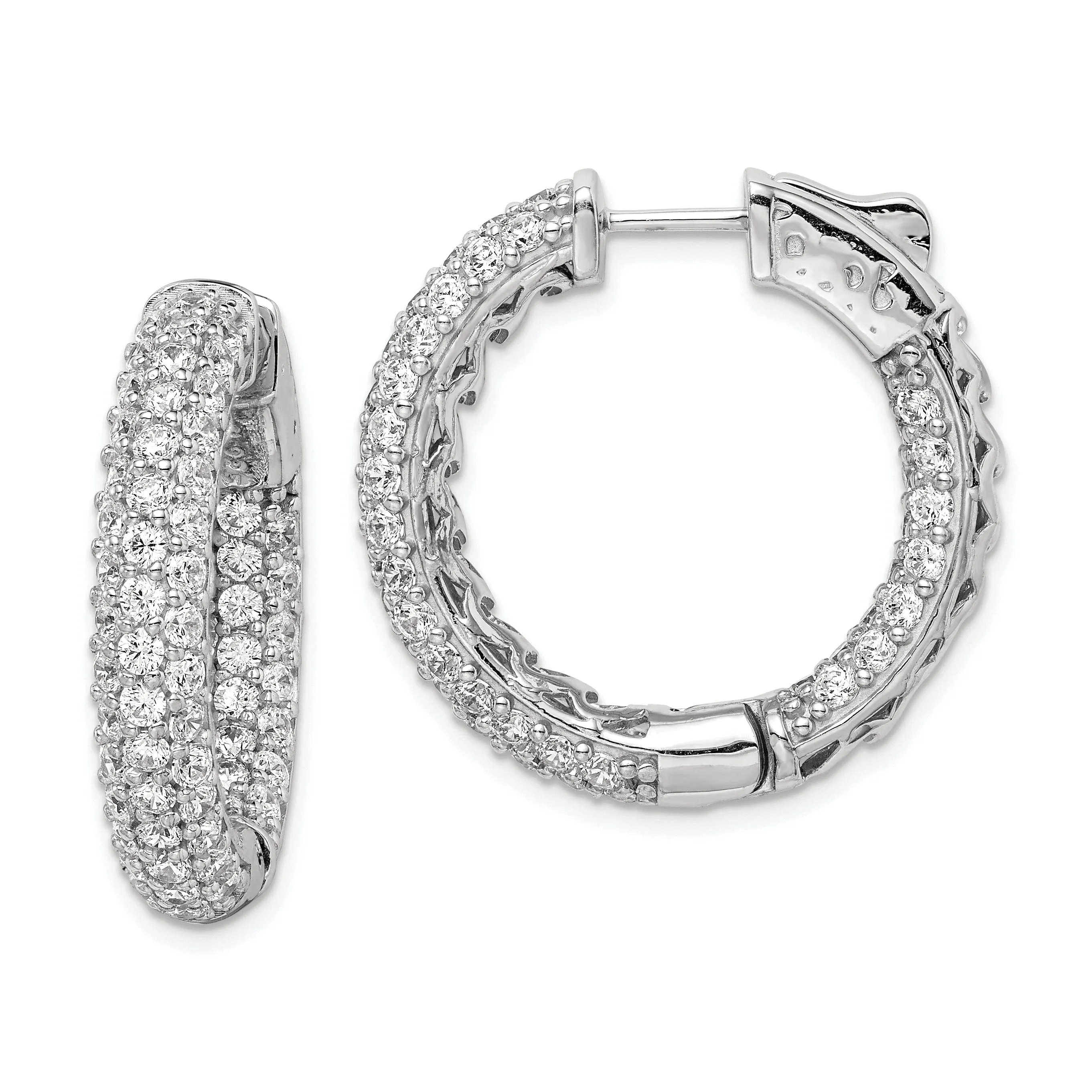 Sterling Silver Pave CZ Hoop Earrings