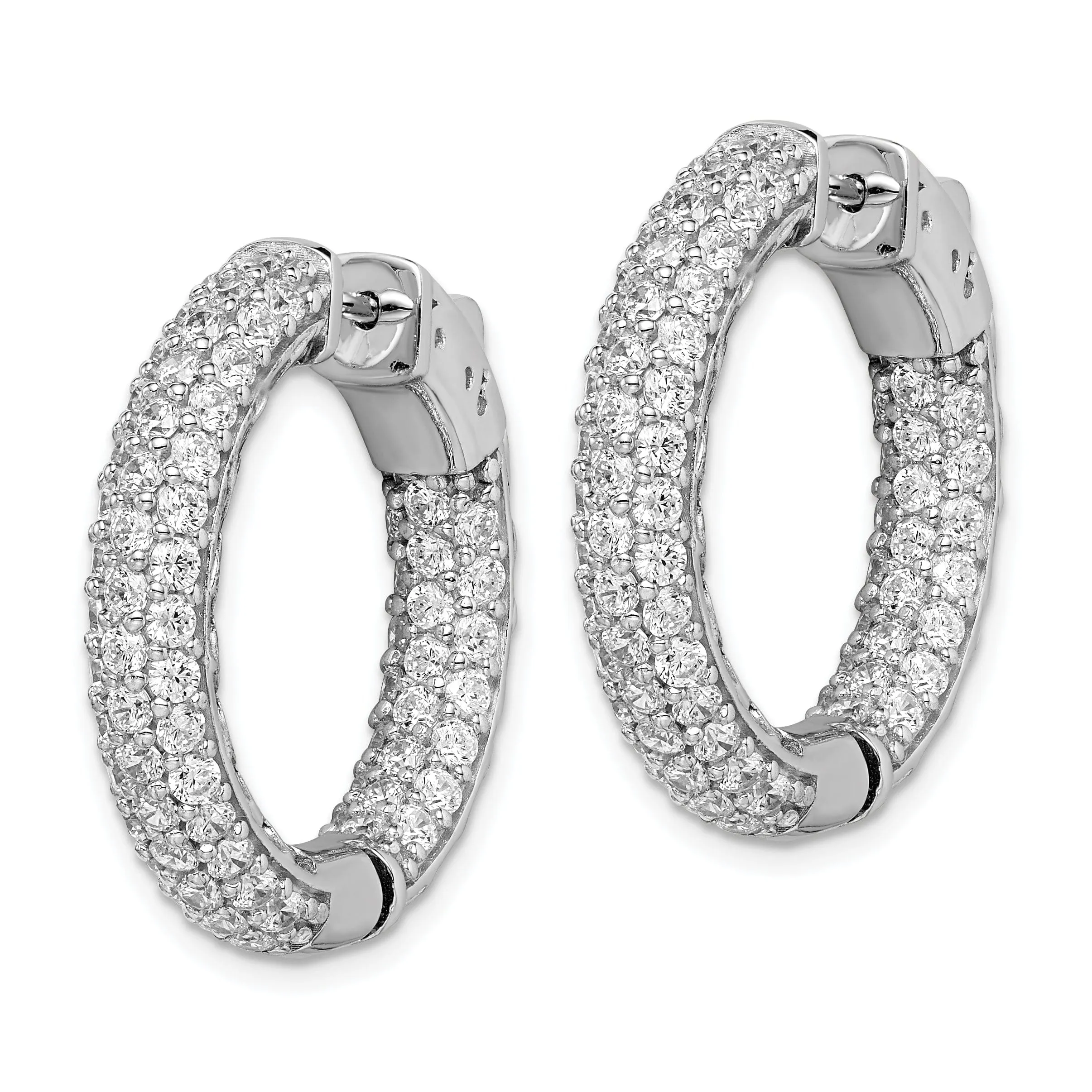 Sterling Silver Pave CZ Hoop Earrings