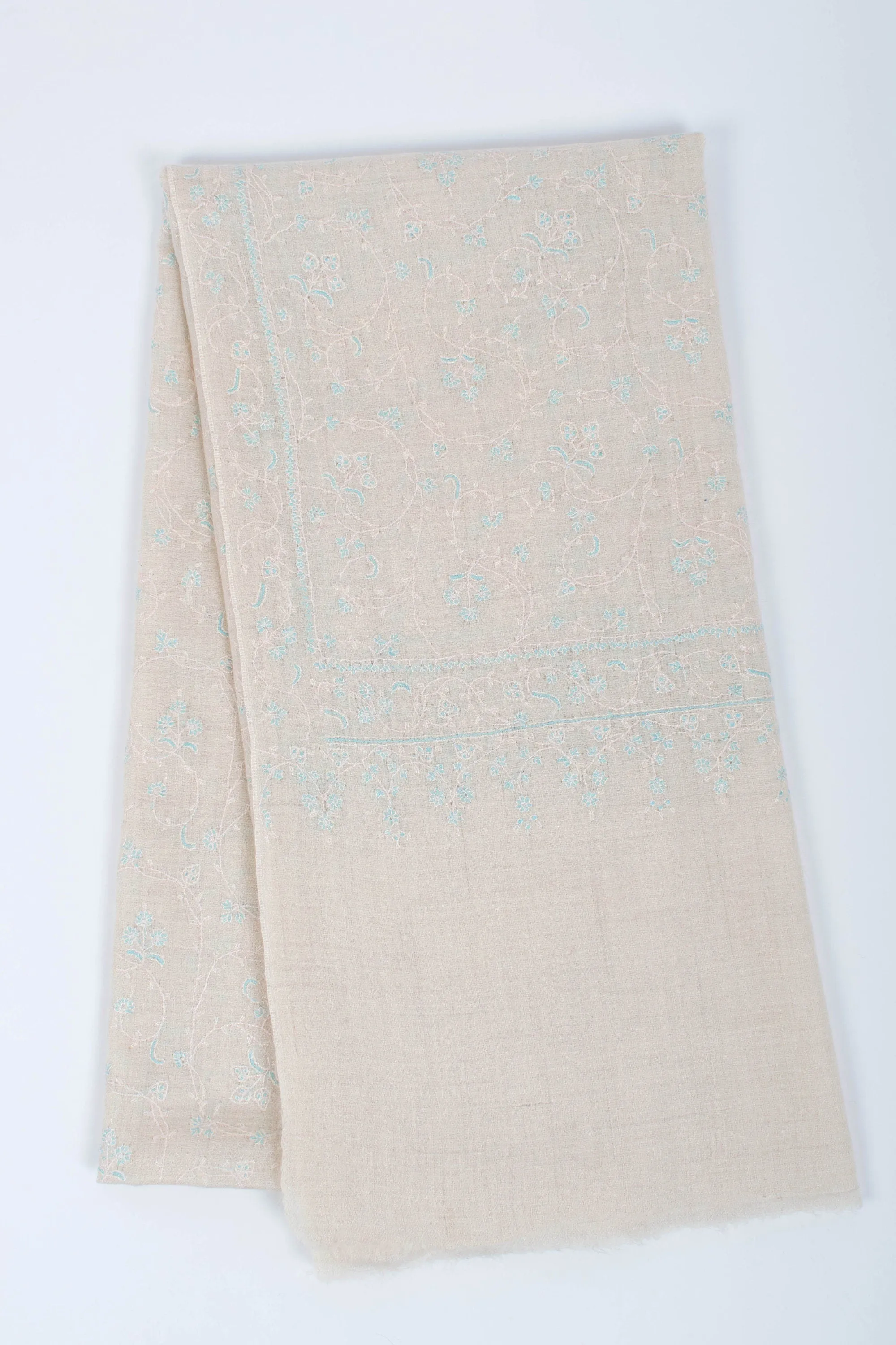 Super Soft Pashminas, Needlework Embroideries, Kashmiri Shawls, Autumn Wraps, Ivory Scarf, Corporate Gifts, 28x80" - MADURAI