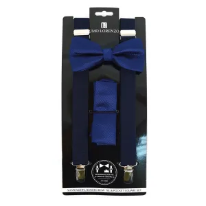 Suspender, Bow Tie & Pocket Square Set - Navy Blue