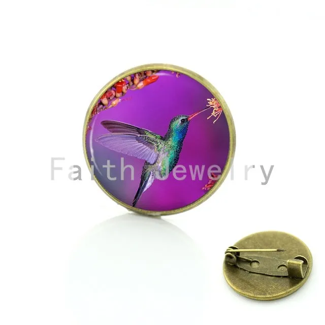 TAFREE Vintage Woman animal brooch Glass dome art picture birds brooches pins for Suit Sweater carves Animal Jewelry BP01