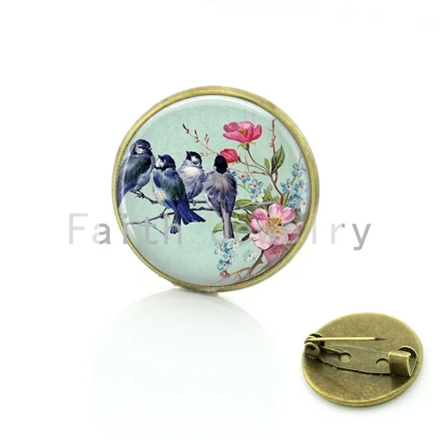 TAFREE Vintage Woman animal brooch Glass dome art picture birds brooches pins for Suit Sweater carves Animal Jewelry BP01